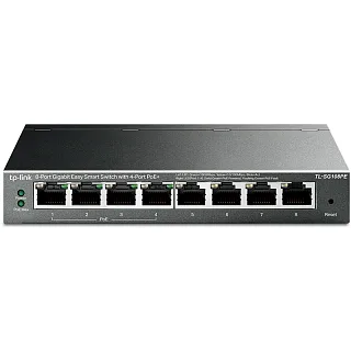 Коммутатор 8-Port Gigabit Easy Smart PoE Switch, 8 Gigabit RJ45 ports including 4 PoE ports, IEEE802.3af, 55W PoE power supply, MTU/Port/Tag-based VLAN, QoS, IGMP Snooping, Port Trunk, steel case (TP-Link TL-SG108PE)