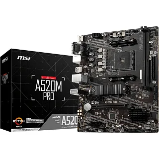 Материнская плата MSI AMD A520 sAM4, AM4, mATX, DDR4, DIMM, 64 ГБ ОЗУ, A520MPRO