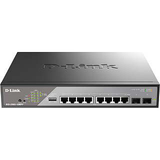 Коммутатор D-Link DSS-200G-10MPP смарт L2 для видеонаблюдения, 8 портов PoE 802.3bt, 2 SFP, 242 Вт