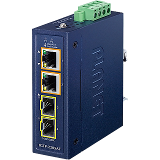 Медиаконвертер Planet IGTP-2205AT промышленный, 2 SFP, 2 порта 1 Гбит/с PoE+, бюджет 60 Вт