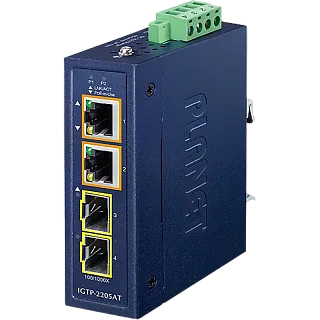 Медиаконвертер Planet IGTP-2205AT промышленный, 2 SFP, 2 порта 1 Гбит/с PoE+, бюджет 60 Вт