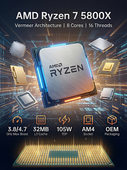 Процессор AMD Ryzen 7 5800X, AM4, 8C/16T, 3.8–4.7 ГГц, 32 МБ, 105 Вт, OEM