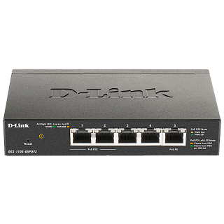 Коммутатор D-Link DGS-1100-05PDV2 смарт L2, 5 портов 1 Гбит/с, питание по PoE, 2 порта PoE