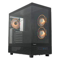 Корпус HSPD F710 Panoramic Mid Tower, Black, TG, 3×120 мм ARGB, поддержка E‑ATX/ATX/mATX/mITX, 435×230×457 мм