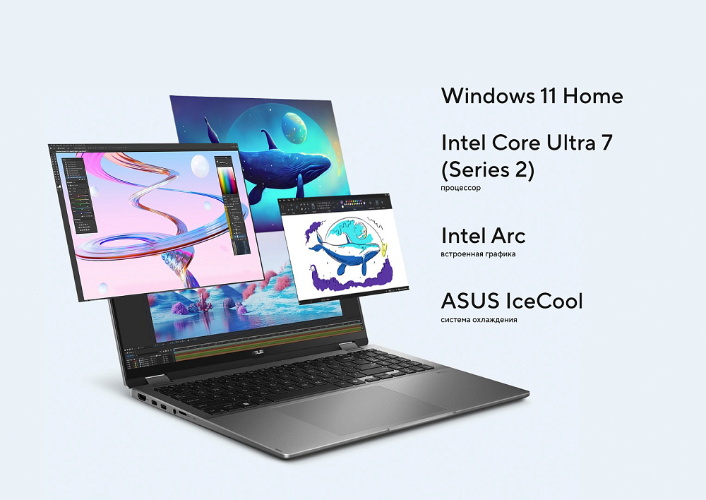 Ноутбук-трансформер ASUS Vivobook 16 Flip Matte Gray TP3607SA-RJ068W 90NB1511-M003V0, 16" 3K OLED 120Hz + стилус ASUS Pen, Intel Core Ultra 7 256V, Intel Arc 140V, 16GB LPDDR5X, SSD 4TB PCIe GEN4, WINDOWS 11 HOME, КЛАВИАТУРА RU/US, гарантия 1 год, фото 6