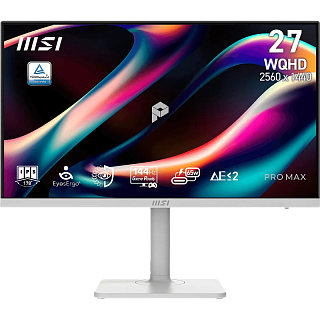 Монитор MSI PRO MAX 271QPHW E14 27'', 2560x1440, IPS, 178x178, 300nit, 144Hz, 4ms, 2HDMI/DP, 1USB-C, 2USB-A, Audio out, 2x3W, LTSP, IntPWR, 75x75VESA, White, 1y