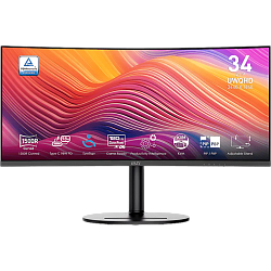 Монитор MSI Modern MD342CQP 34'' Curved, 3440x1440, VA, 178x178, 300nit, 120Hz, ms, 2HDMI/DP, 1USB-C, 2USB-A, Audio out, 2x2W, LTSP, ExtPWR, 75x75VESA, Black, 1y