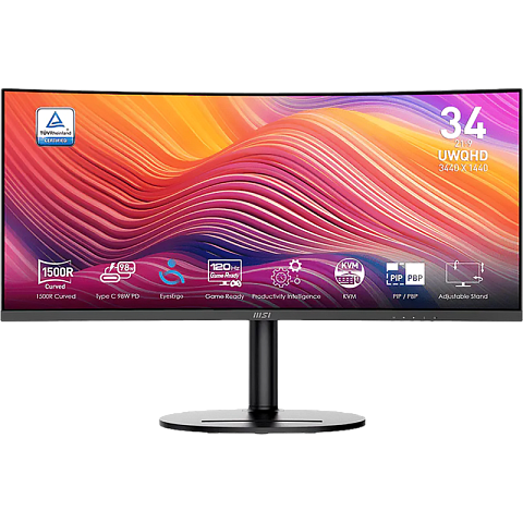 Монитор MSI Modern MD342CQP 34'' Curved, 3440x1440, VA, 178x178, 300nit, 120Hz, ms, 2HDMI/DP, 1USB-C, 2USB-A, Audio out, 2x2W, LTSP, ExtPWR, 75x75VESA, Black, 1y
