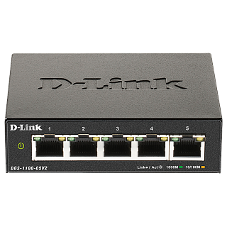 Коммутатор D-Link DGS-1100-05V2 смарт L2, 5 портов 1 Гбит/с, компактный