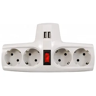 Разветвитель ZIS Pilot T USB на 4 евророзетки с заземлением, 2 порта USB, до 3300 Вт