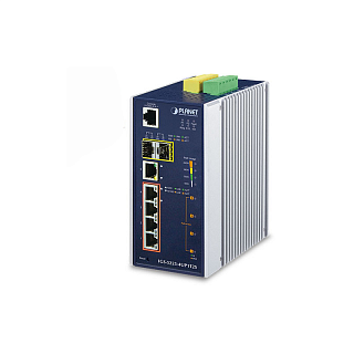 Коммутатор Planet IGS-5225-4UP1T2S промышленный L2+, 4 порта PoE до 60 Вт, 2 SFP, IP30