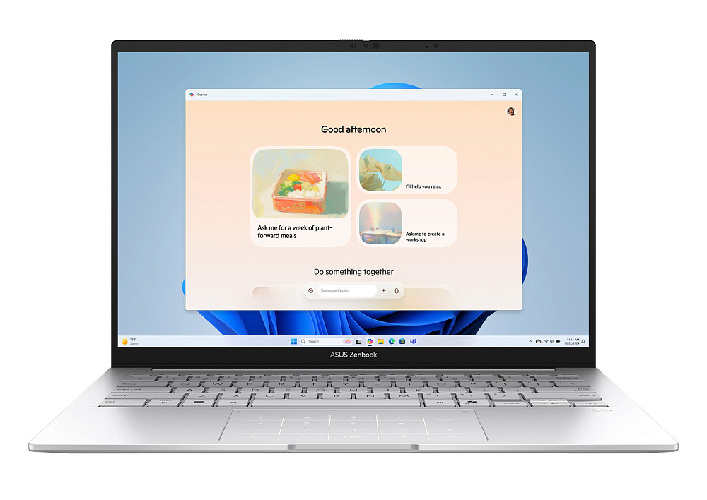 Ноутбук ASUS Zenbook 14 OLED Foggy Silver UX3405MA-QD1017 (90NB11R2-M01UC), Intel Core Ultra 9 185H, 32 ГБ LPDDR5X, 14" Full HD+ OLED, 2TB SSD PCIe GEN4, WINDOWS 11 PRO, КЛАВИАТУРА RU/US, гарантия 1 год, ЧЕХОЛ В ПОДАРОК!, фото 2