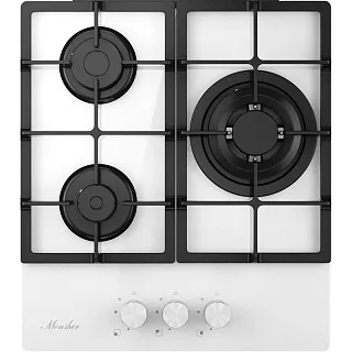 Варочная панель Monsher MGG 43 Blanc, газовая, 45 см, 3 конфорки с WOK, газ-контроль, белая