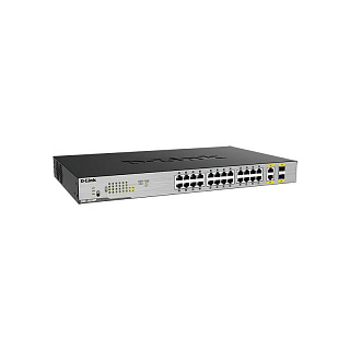 PoE-коммутатор D-Link DGS-1026MP неуправляемый, 24 порта PoE 1 Гбит/с, 2 комбо SFP, 370 Вт