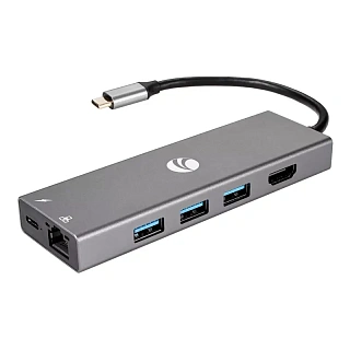 Адаптер 6в1 Vcom Type-Cm → RJ-45+3USB3.0, USB Type-C